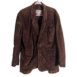 Vintage Leather Jacket Men Chess King Suede Genuine Blazer Size 46 Brown
